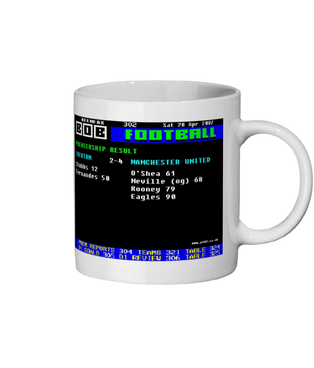 Everton 2 v 4 Manchester United 2007 Ceefax Style Mug