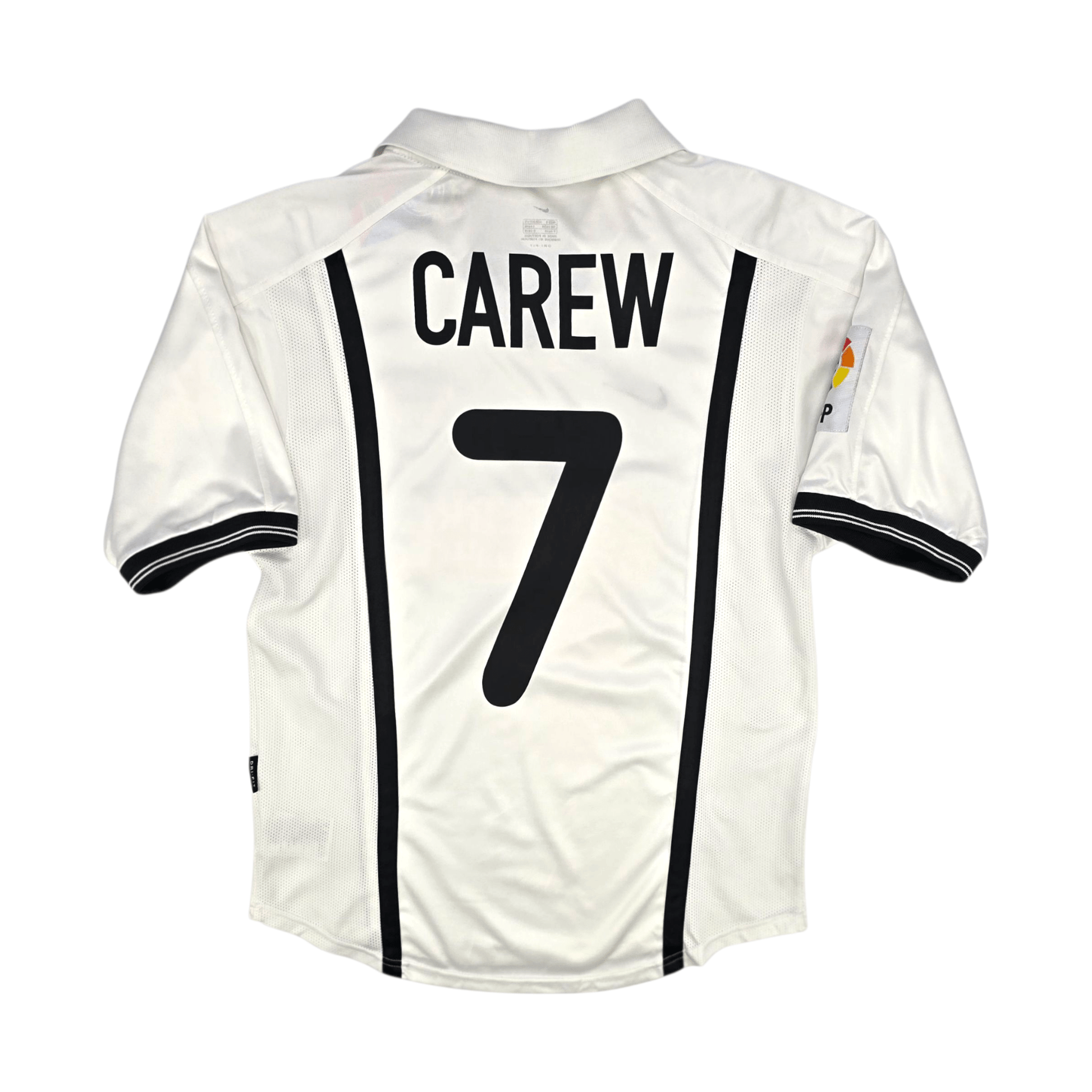 White sports jersey with 'Carew' and number '7' on a white background