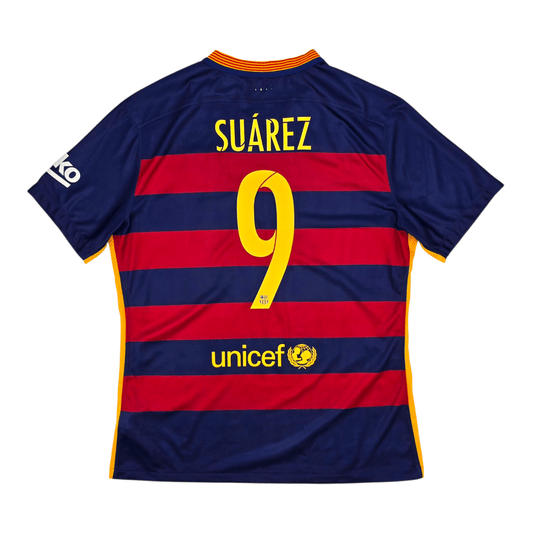 2015/16 Barcelona Home Football Shirt (XL) Nike #9 Suarez (Player Version)
