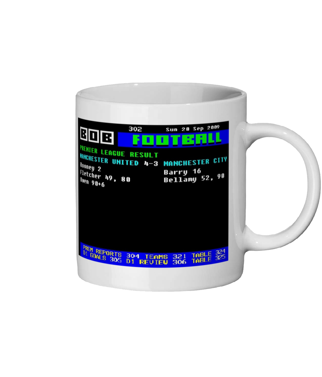 Manchester United 4-3 Manchester City 2009 Teletext Style Mug