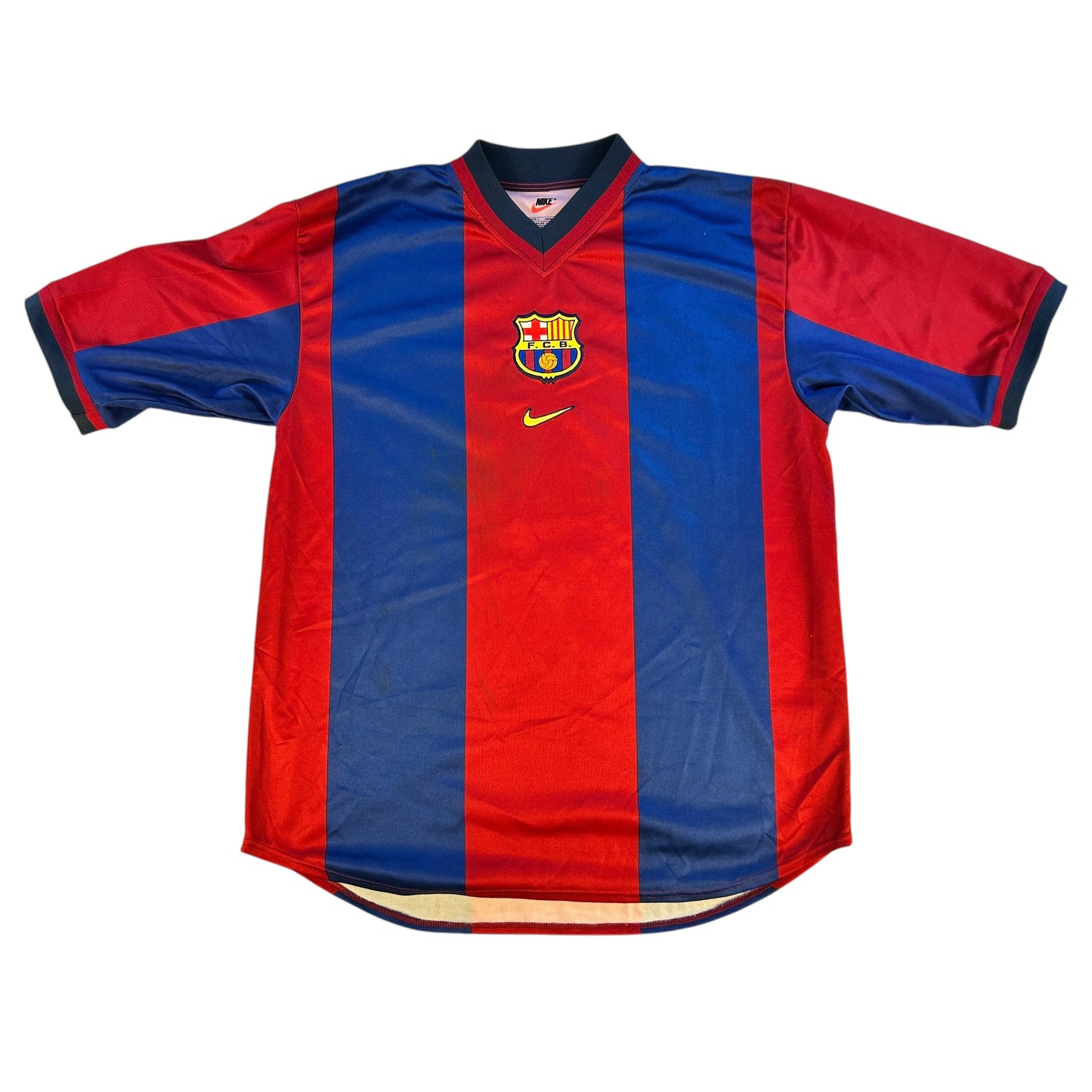 Barcelona 1998/1999 Match Worn Home Shirt front with embroidred Barcelona badge and Nike swoosh