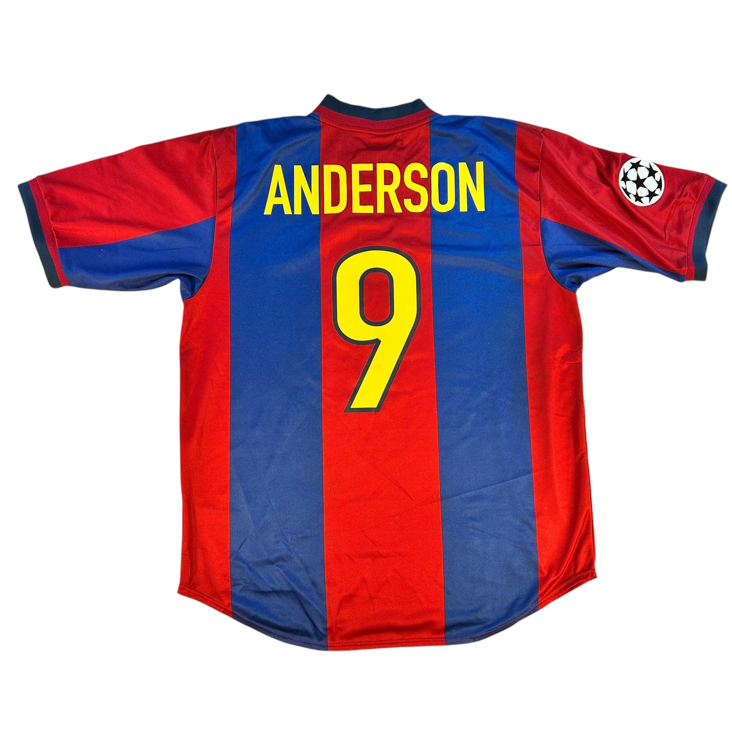 Barcelona 1998/1999 Match Worn Home Shirt - Anderson 9 print on the back and Champions League star ball on the sleeve
