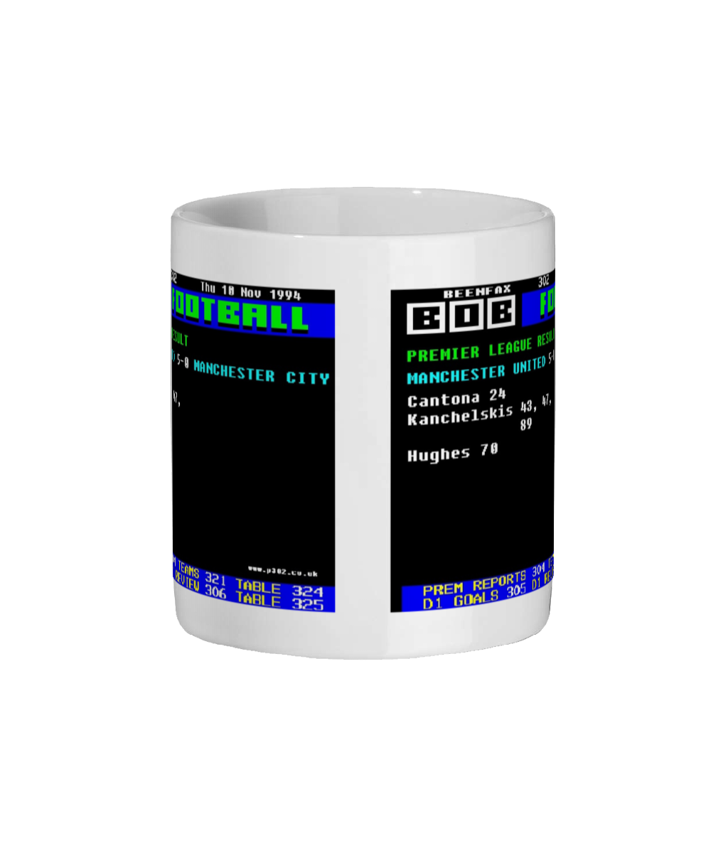 Manchester United 5-0 Manchester City 1994 Teletext Style Mug
