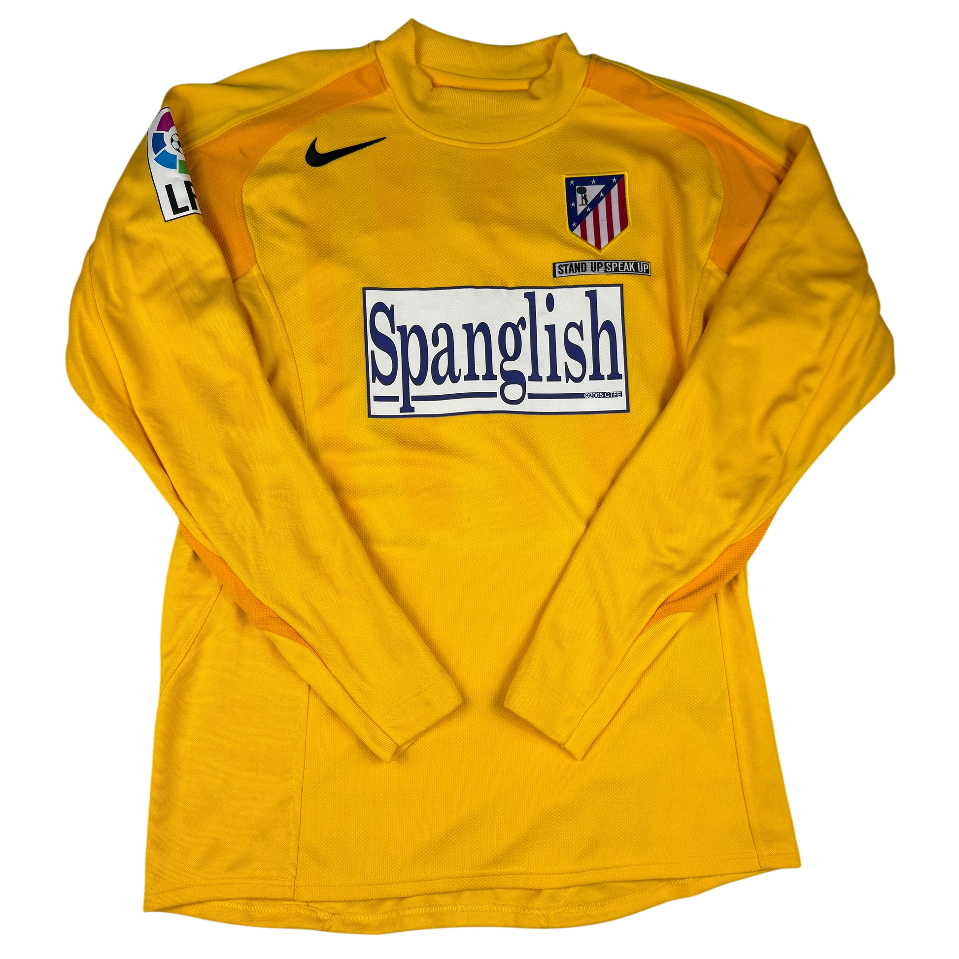 Atletico Madrid 2004/2005 Player Issue Goalkeeper Shirt frotn with Spanglish sponsor and Stand Up Speak Up patch