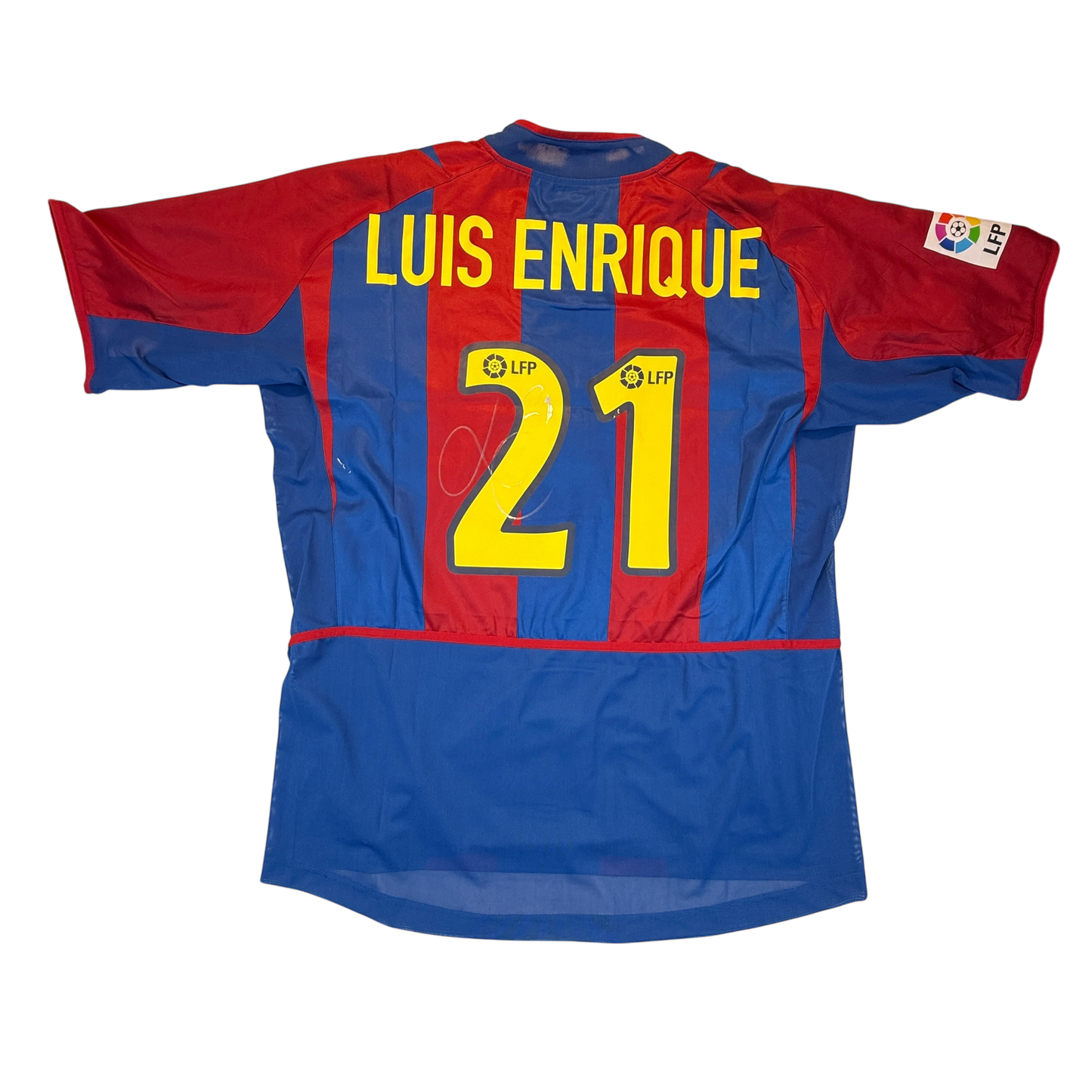 Barcelona 2002/2003 Player Issued Home Shirt - Luis Enrique 21 signed in a sliver pen