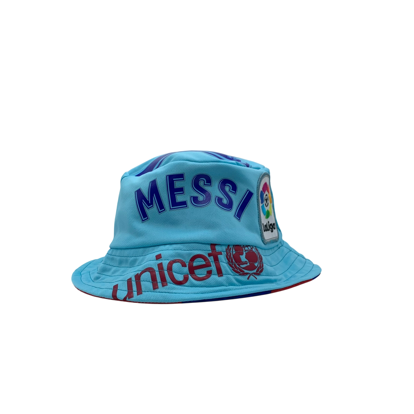 Barcelona Upcycled Messi Shirt Bucket Hat - Reversible