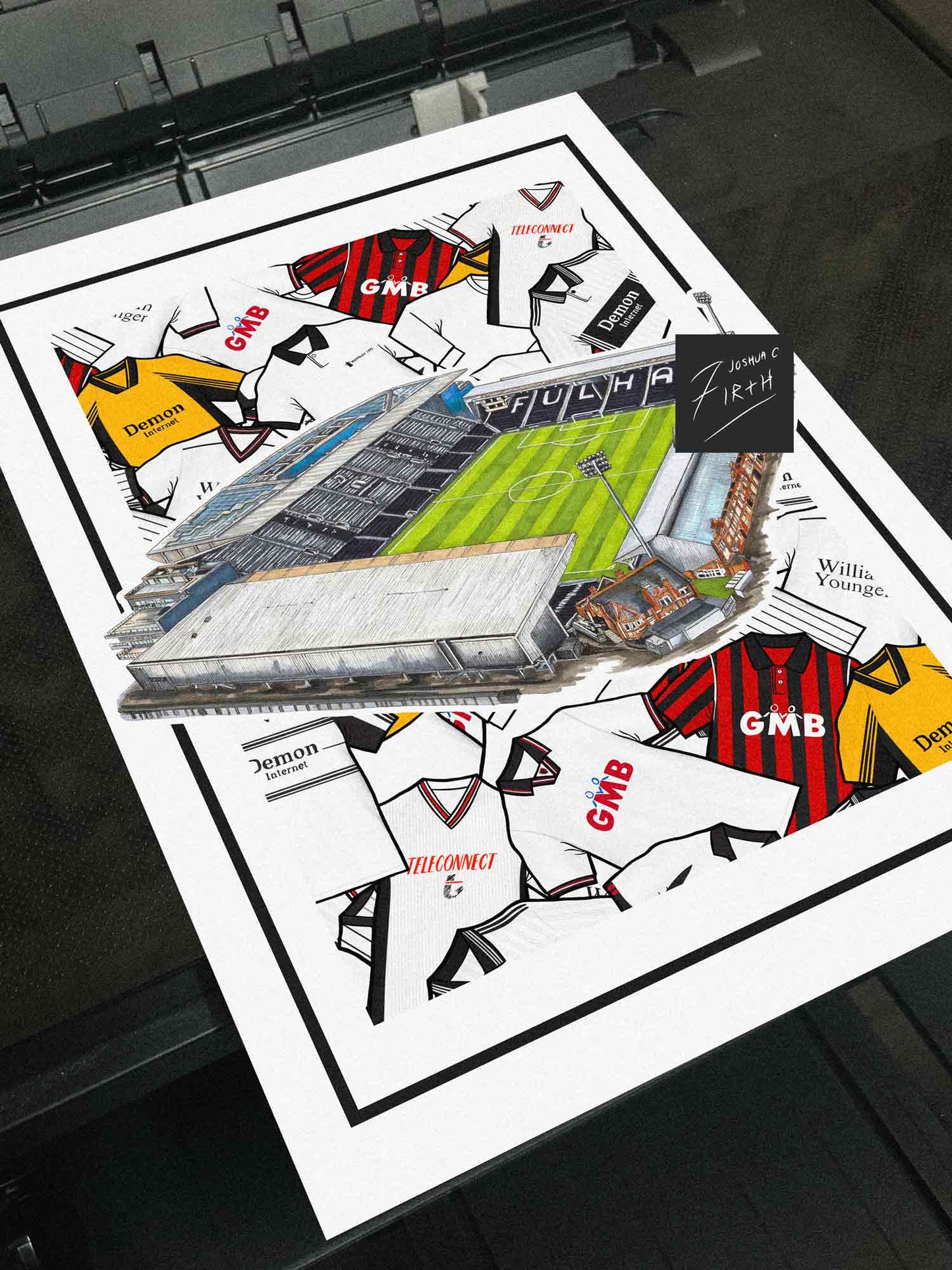 Fulham Kit Collage Retro Shirts & Stadium Football Print