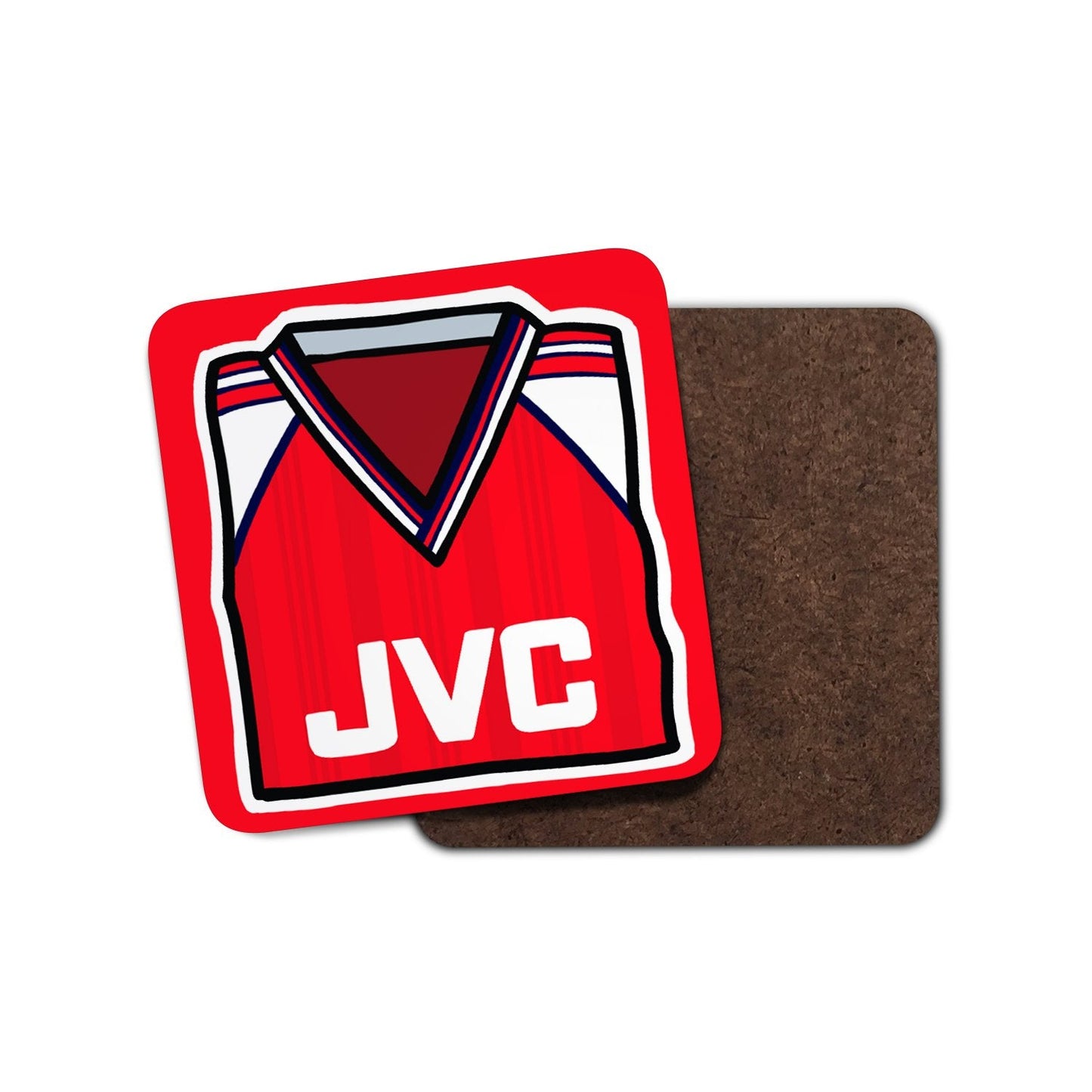 Arsenal 1989 home shirt coaster featuring a vintage red and white retro football kit design.”