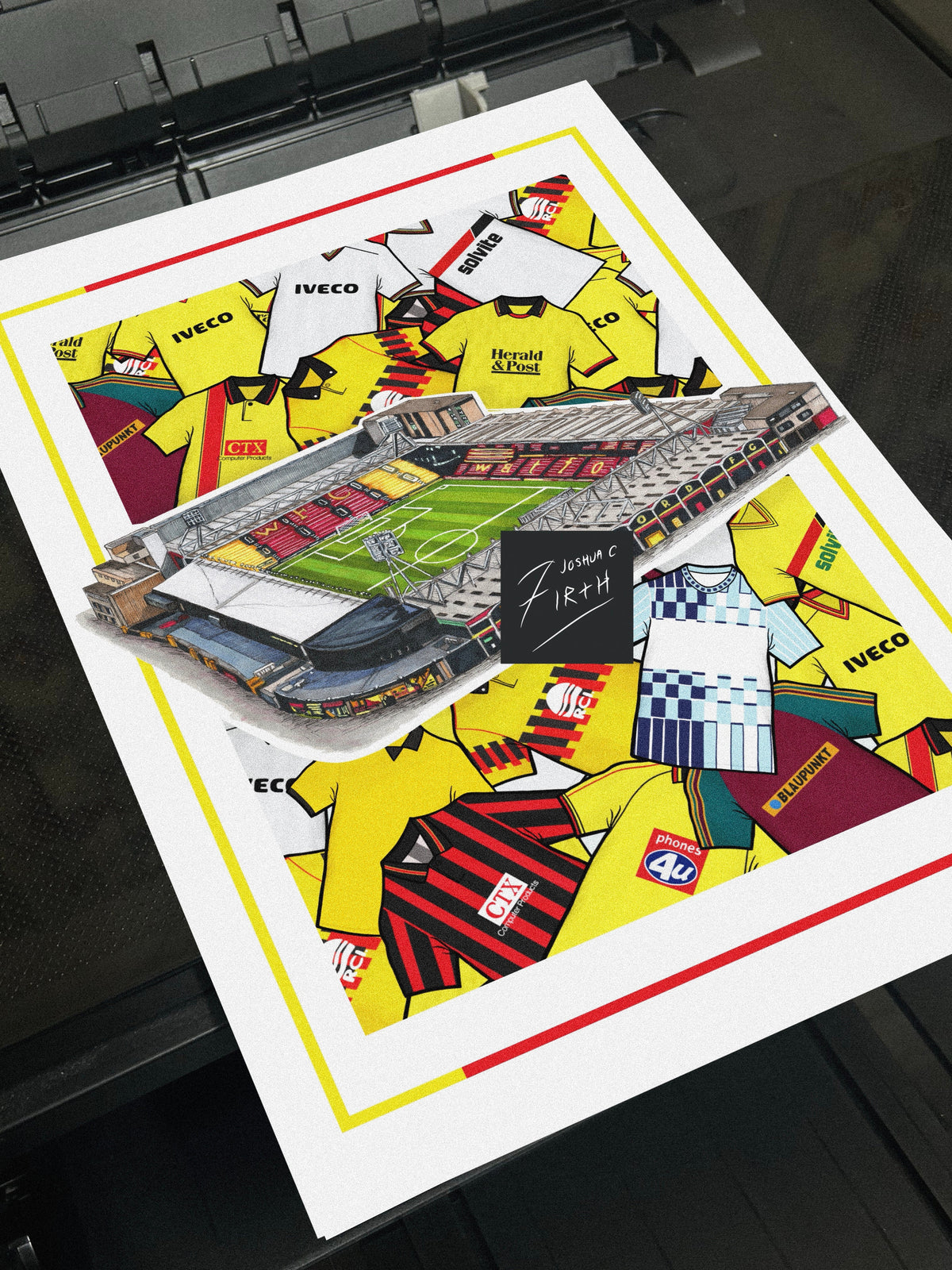 Watford Collage Retro Shirts & Vicarage Road Stadium Football Print