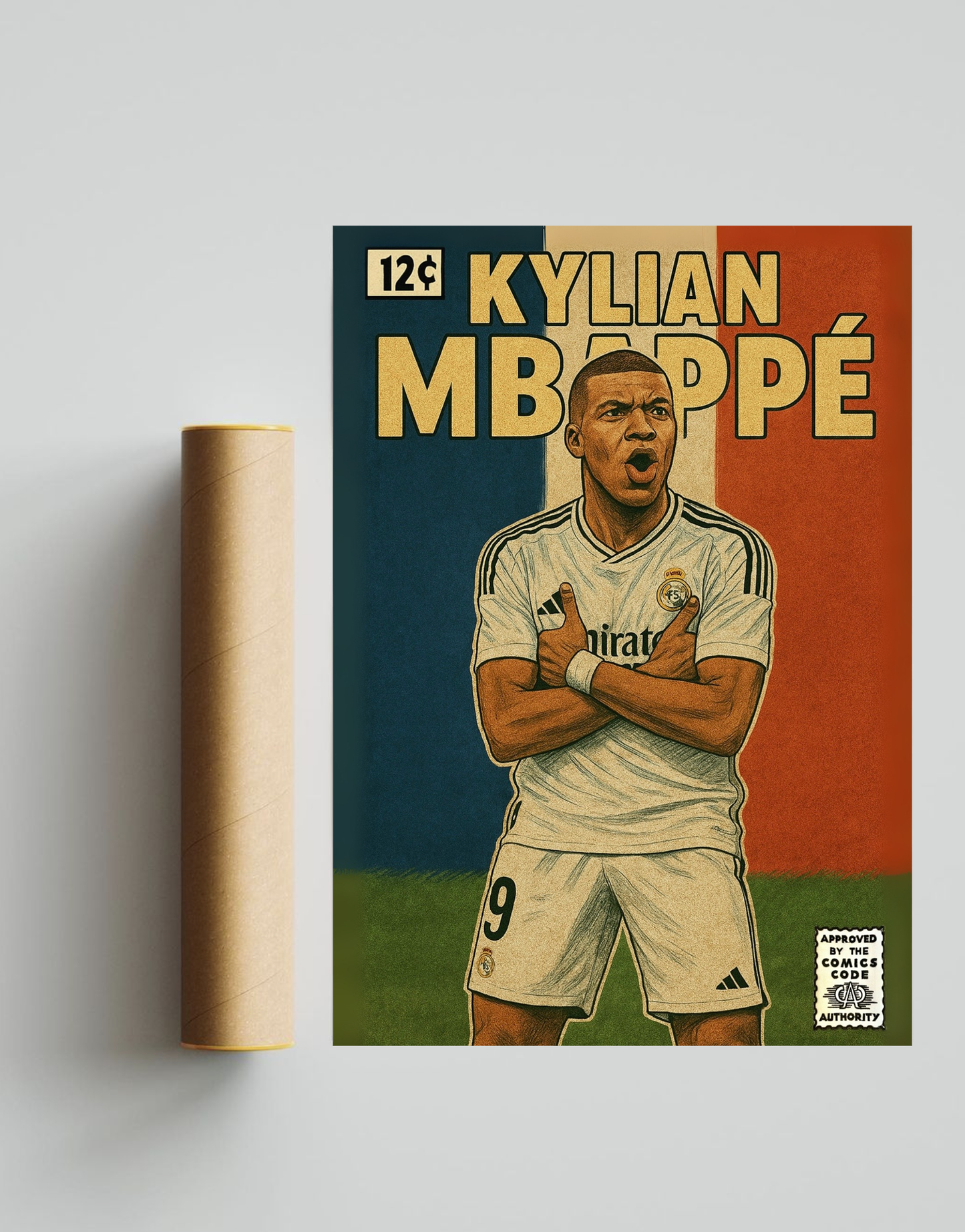 Kylian Mbappe Comic Book Style A3 Print