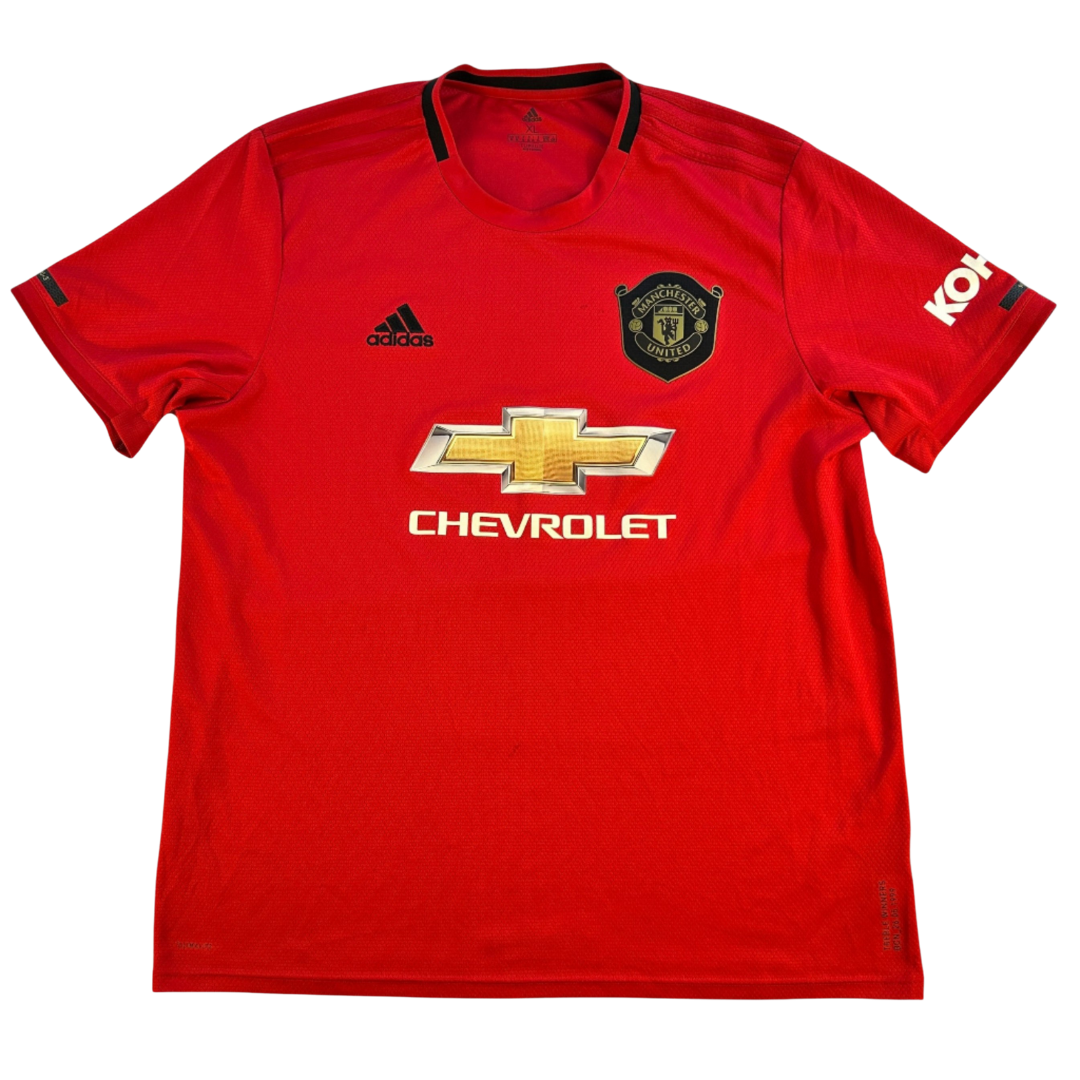 Red sports jersey with visible branding on a white background - Manchester United 2019/2020 Home Shirt