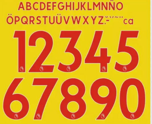 PREMIER LEAGUE PLAYER ISSUE RED LETTERS AND NUMBERS 2017-23