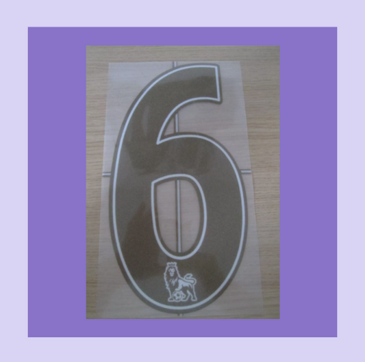 Gold Number 6 2007-2013 EPL FLOCK Player Size Premier League Nameset