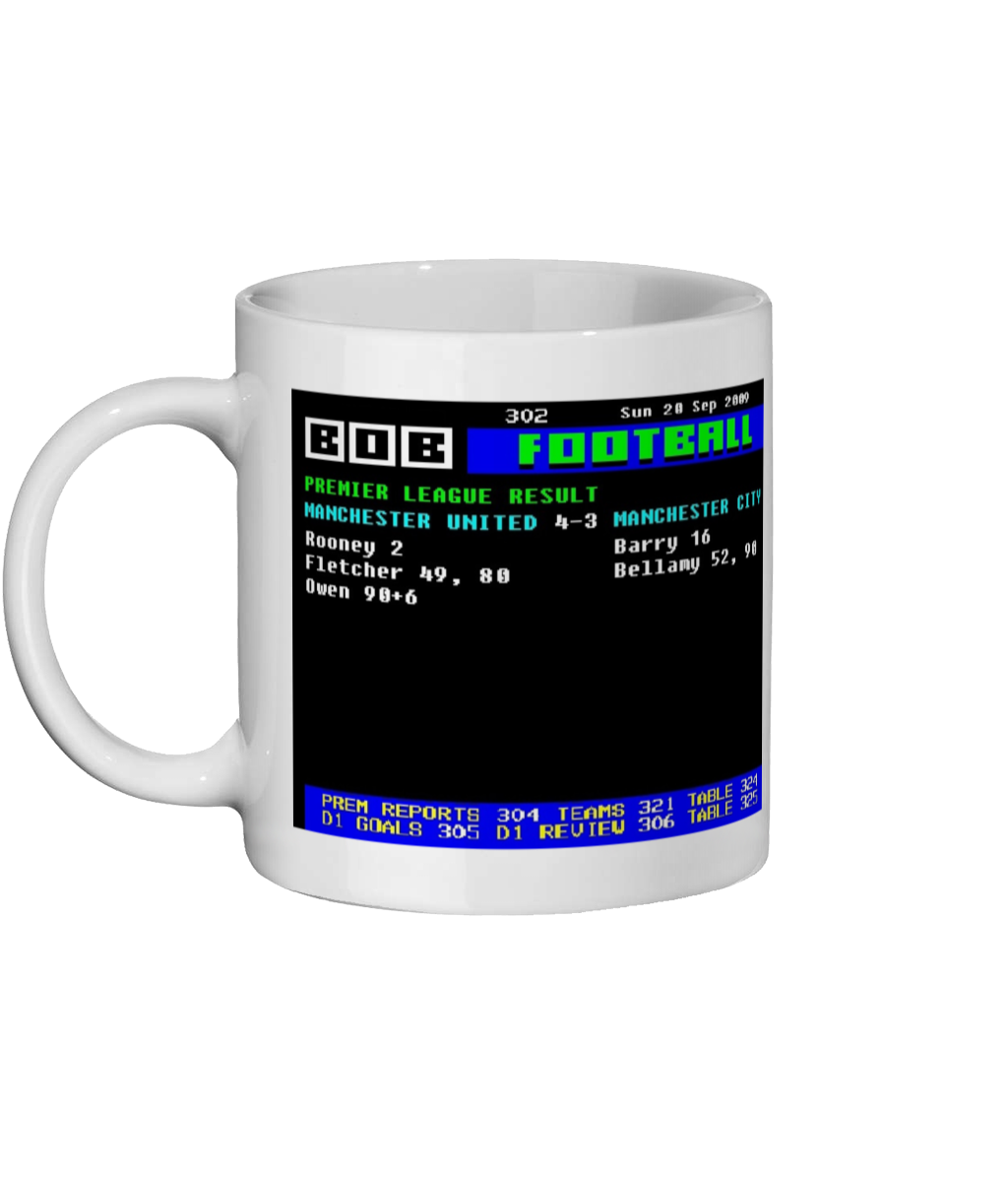 Manchester United 4-3 Manchester City 2009 Mug - Page 302 Ceefax style with the design printed twice