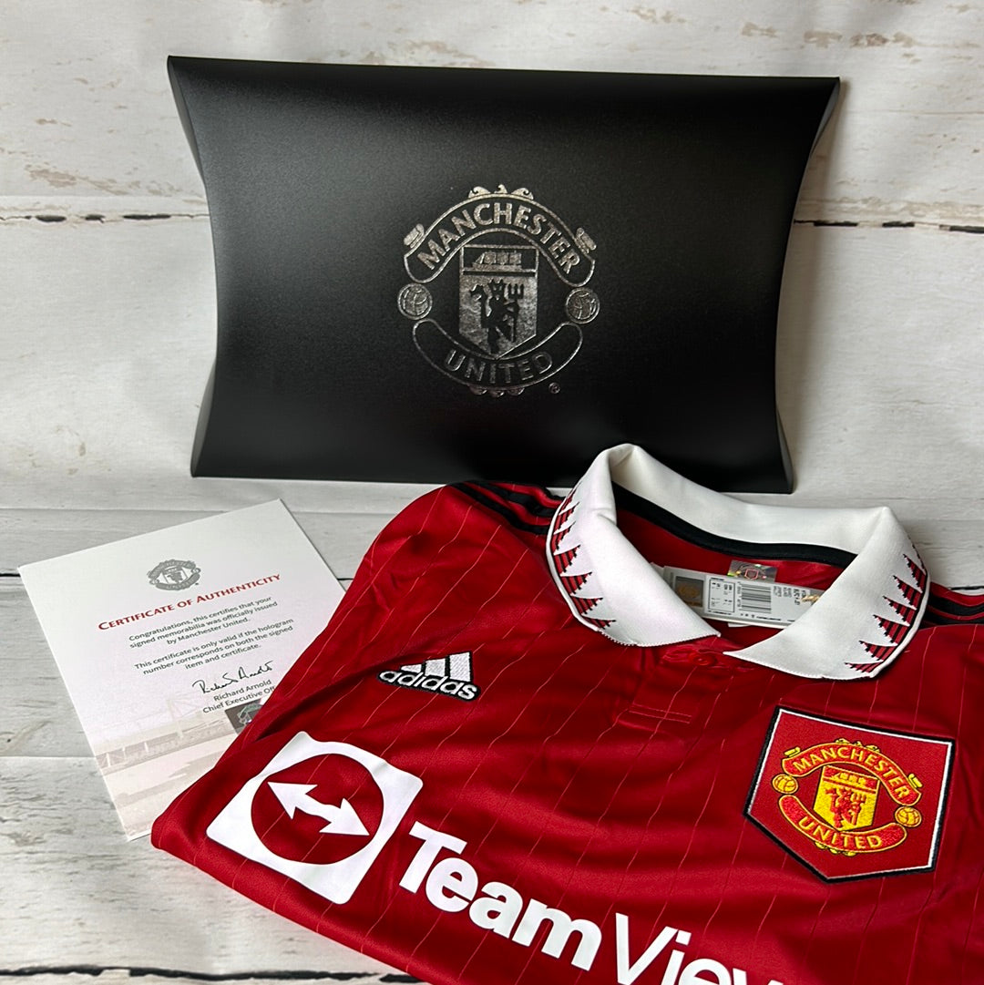 Manchester United 2022/2023 Signed Home Shirt - Eriksen & Martinez - MUFC COA