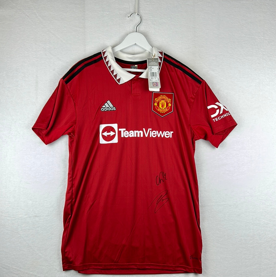 Manchester United 2022/2023 Signed Home Shirt - Eriksen & Martinez - MUFC COA