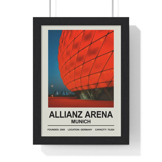 Framed poster of Allianz Arena in Munich with a black frame.
