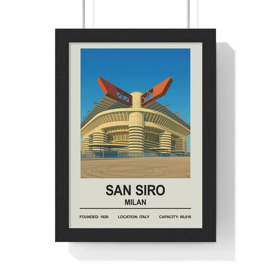 Framed poster of San Siro stadium in Milan with a black frame.