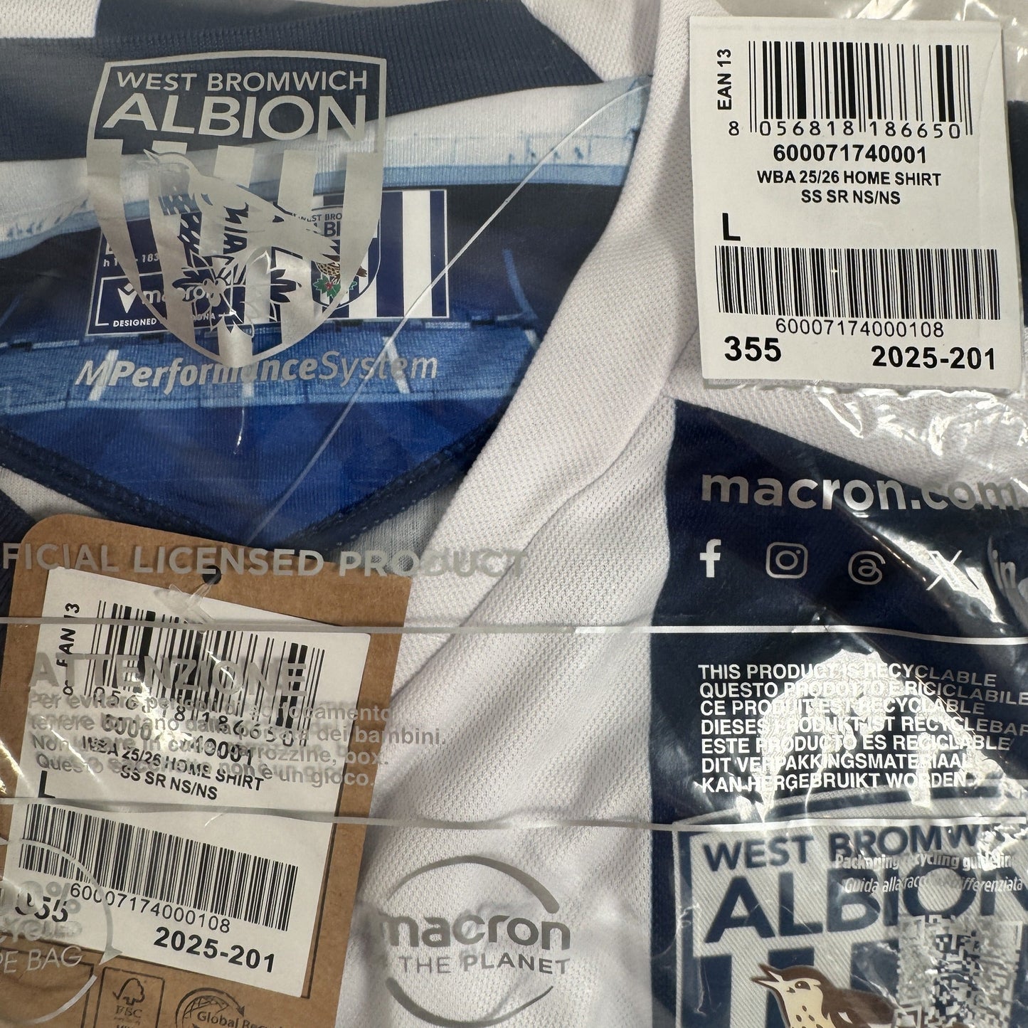 West Bromwich Albion 2025/2026 Home Football Shirt Large BNWT