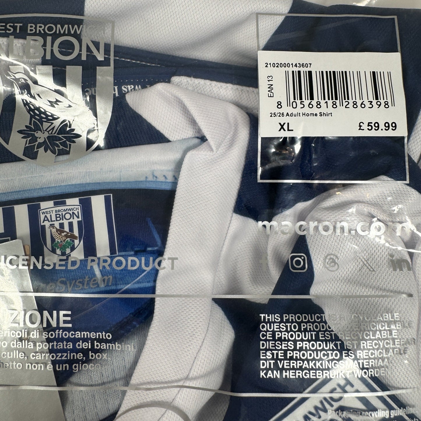 West Bromwich Albion 2025/2026 Home Football Shirt XL BNWT