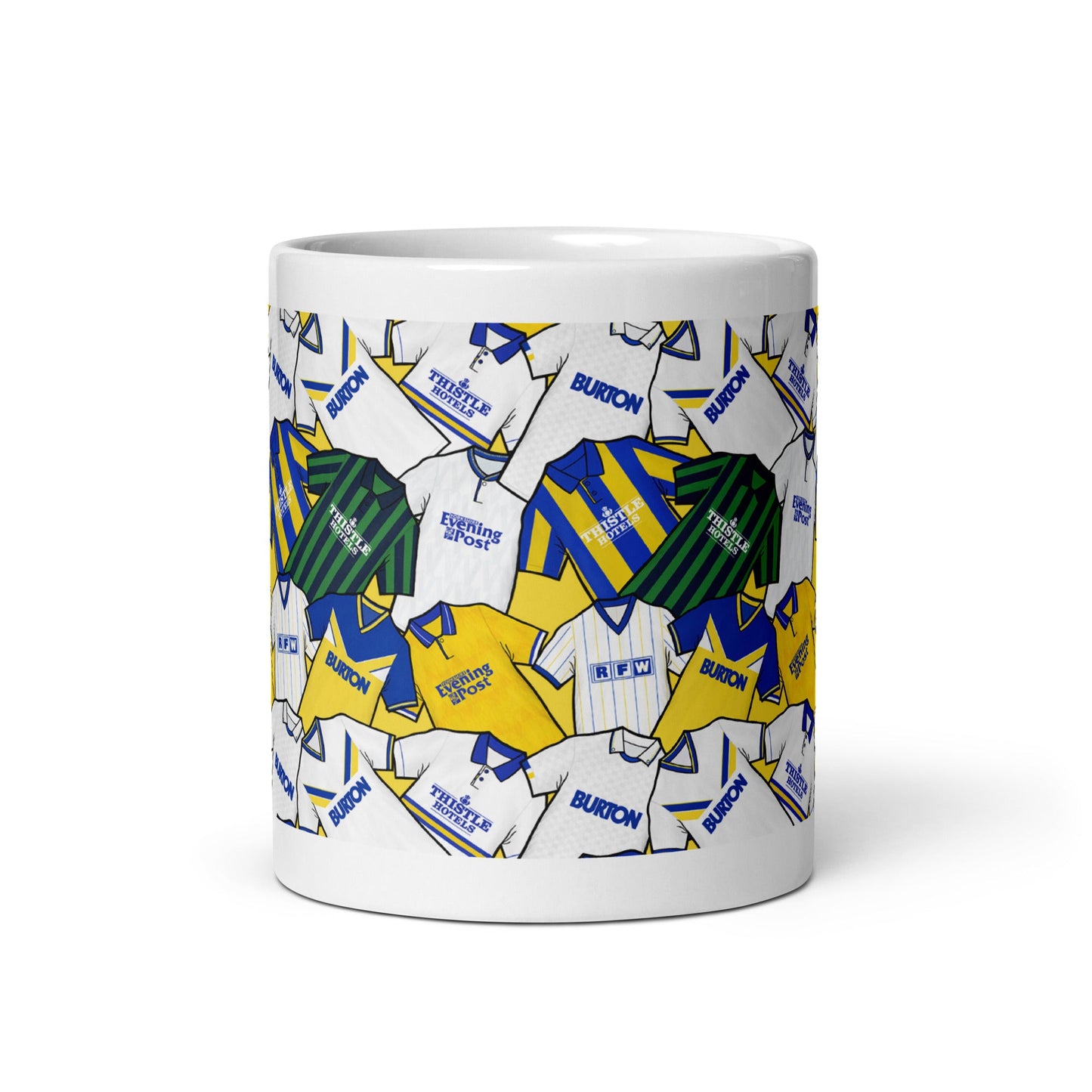 Leeds Retro Shirts Collage Illustrated Ceramic Football Mug