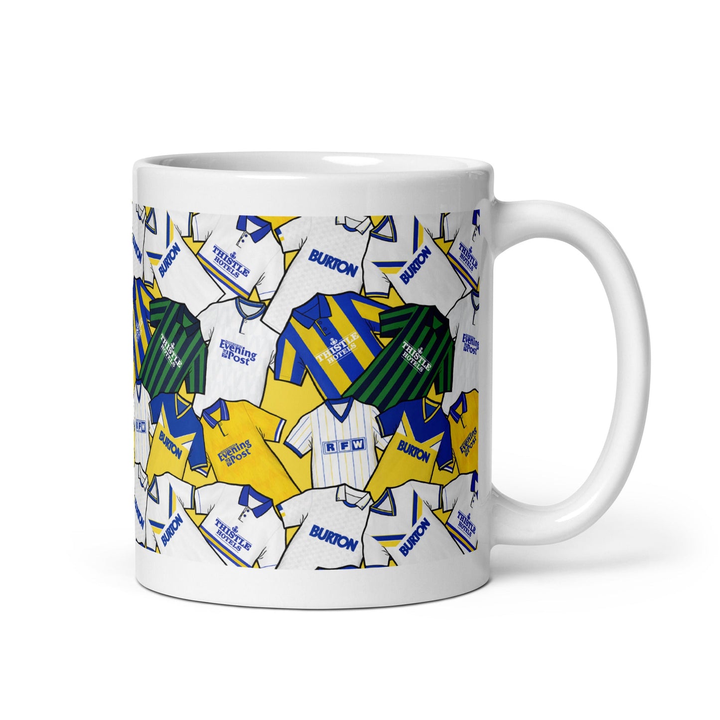 Leeds Retro Shirts Collage Illustrated Ceramic Football Mug
