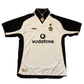 White and black Manchester United 2001-2002 Third  jersey with Vodafone logo on a white background