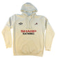 A white retro hoodie inspired by the Manchester United 1984 shirt. The hoodie as the Sharp Electronics sponsor on the front