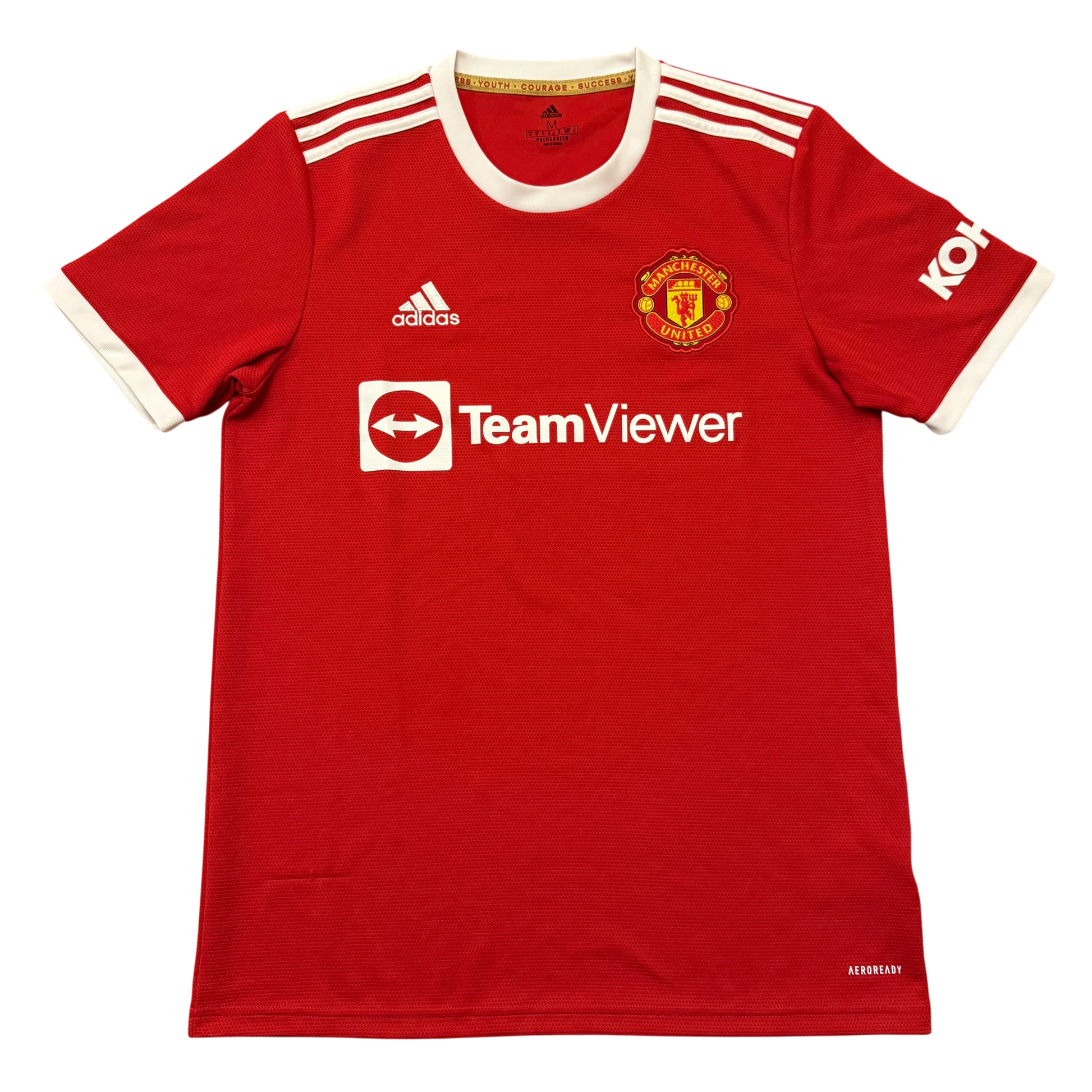 Red Manchester United 2021-2022 Home jersey with visible branding on a white background