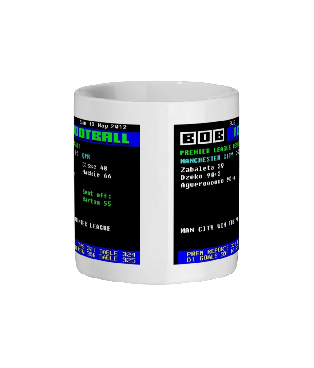 Man City 3 v 2 QPR 2012 Ceefax Style Mug - City Win The League - Aguerooo