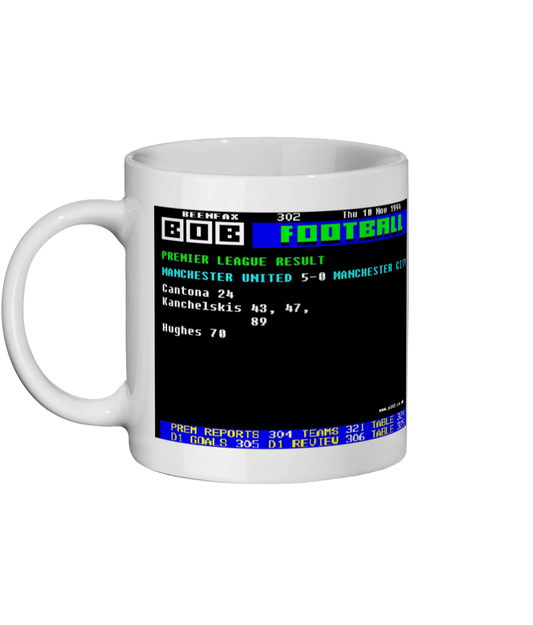 Manchester United 5-0 Manchester City 1994 Teletext Style Mug