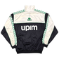 Black and white back of  jacket with 'Kappa' and 'upim' logos on a white background