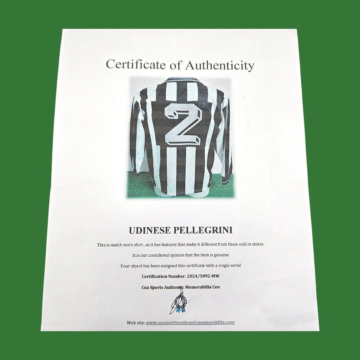1993/94 Udinese Home Football Shirt (L) Lotto #2 (Pellegrini) Matchworn