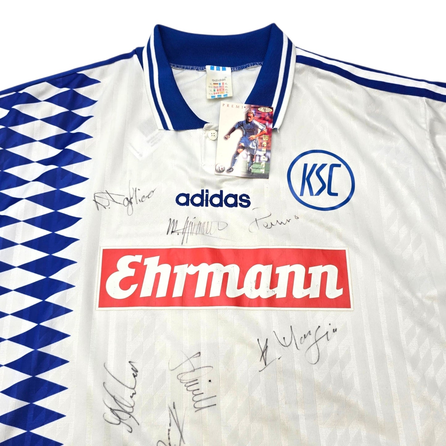 1995/96 Karlsruher SC (UEFA Intertoto Cup) Home Football Shirt (XL) Adidas (Match Issue | Squad Signed)