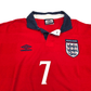 1999/01 England Away Football Shirt (L) Umbro #7 Beckham