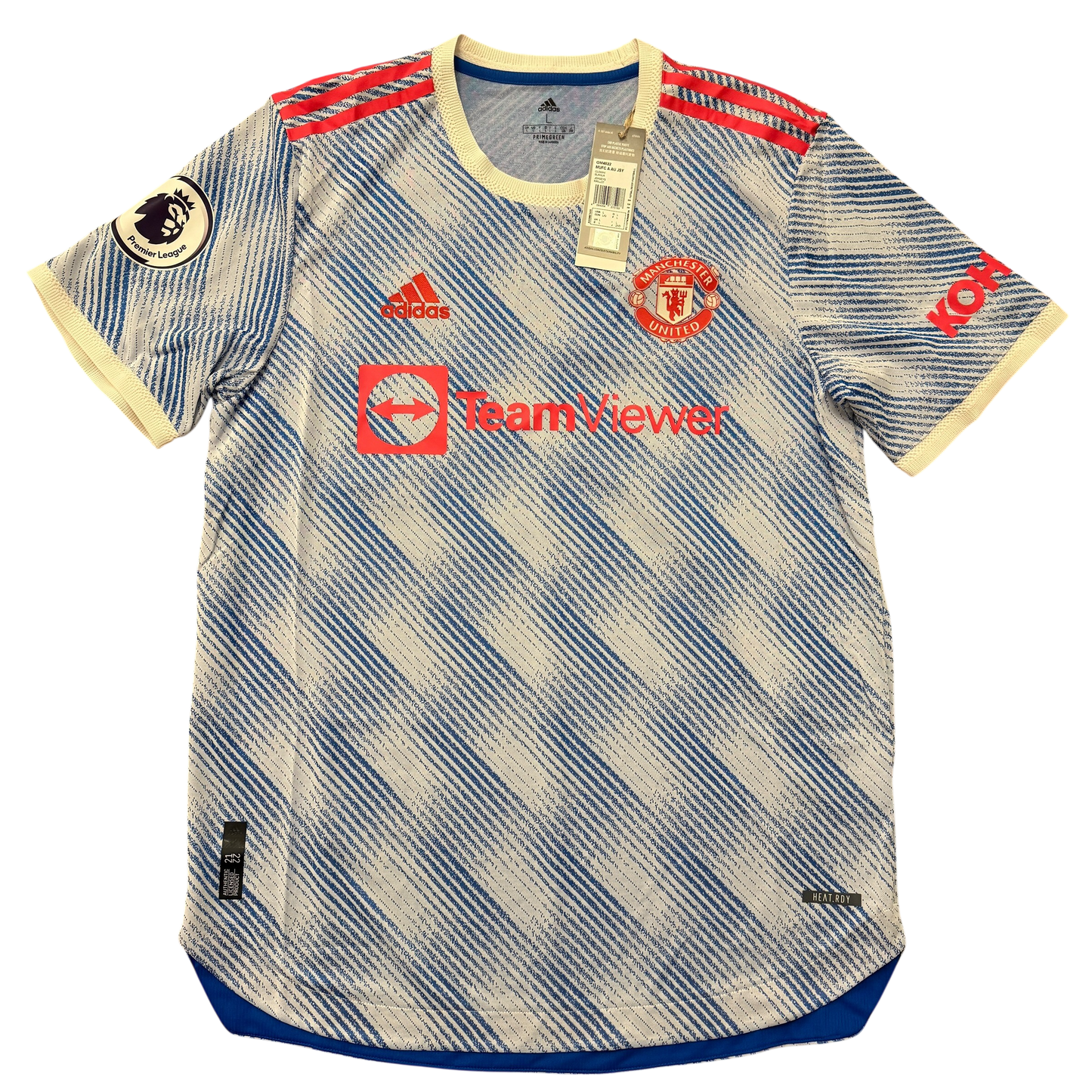 Manchester United 2021/2022 HEAT.RDY Away jersey with Adidas and TeamViewer logos on a white background