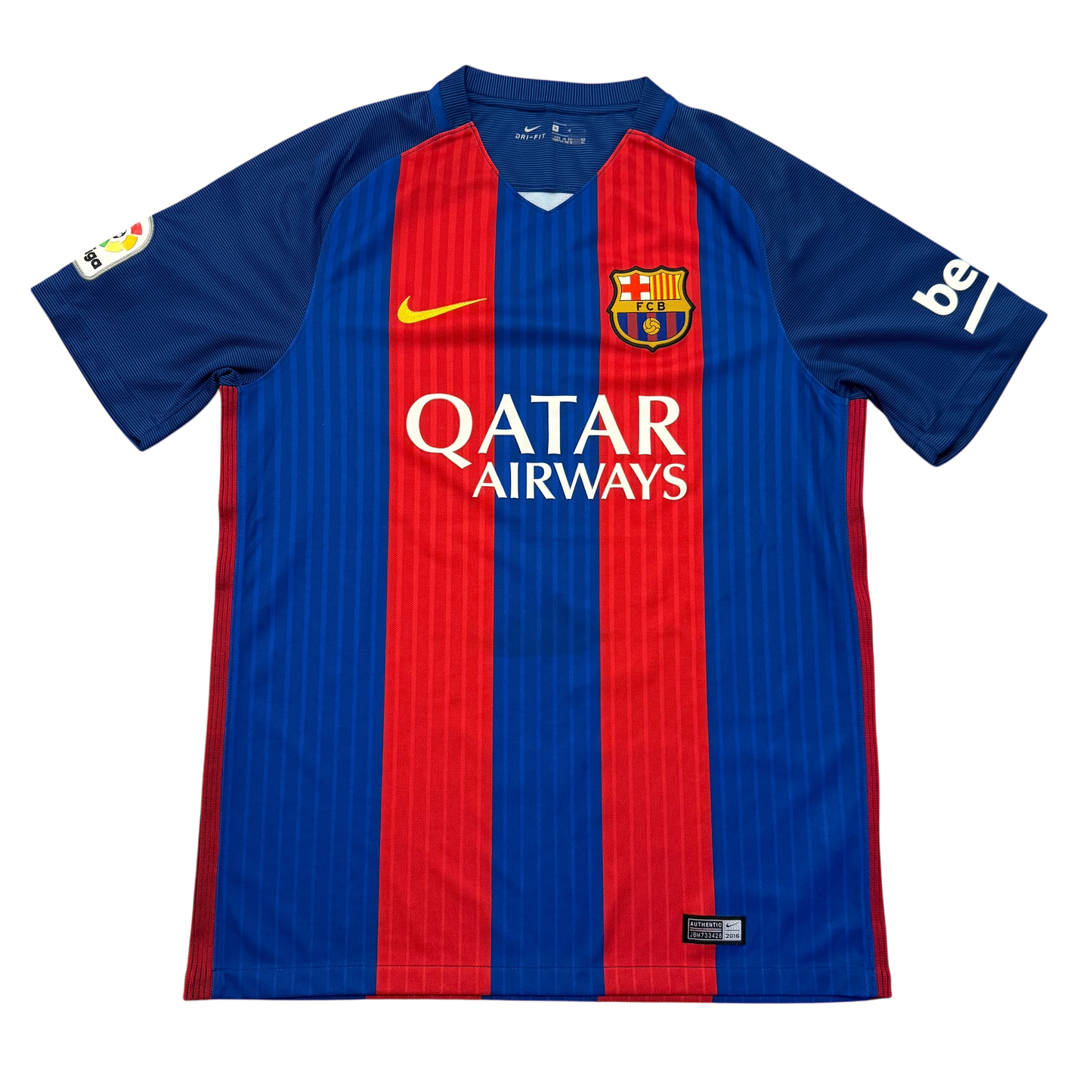 Blue and red Barcelona 2016-2017 Home jersey with Qatar Airways logo on a white background