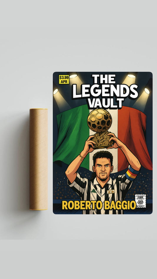 Roberto Baggio Ballon D’or Comic Book Style A3 Print