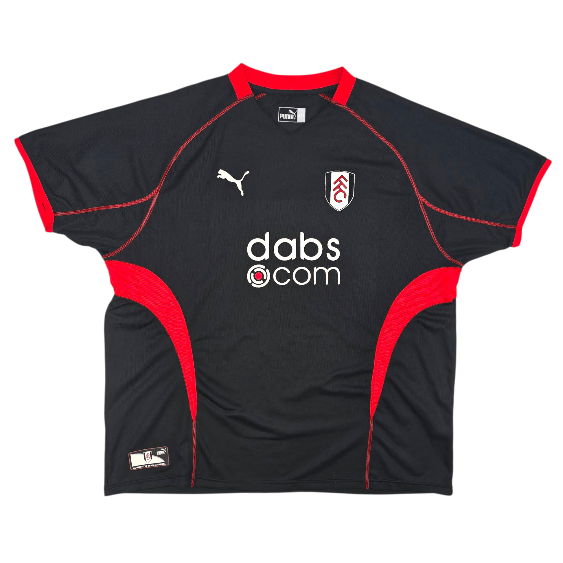 Black sports jersey with red accents featuring Puma logo and 'dabs.com' text on a white background