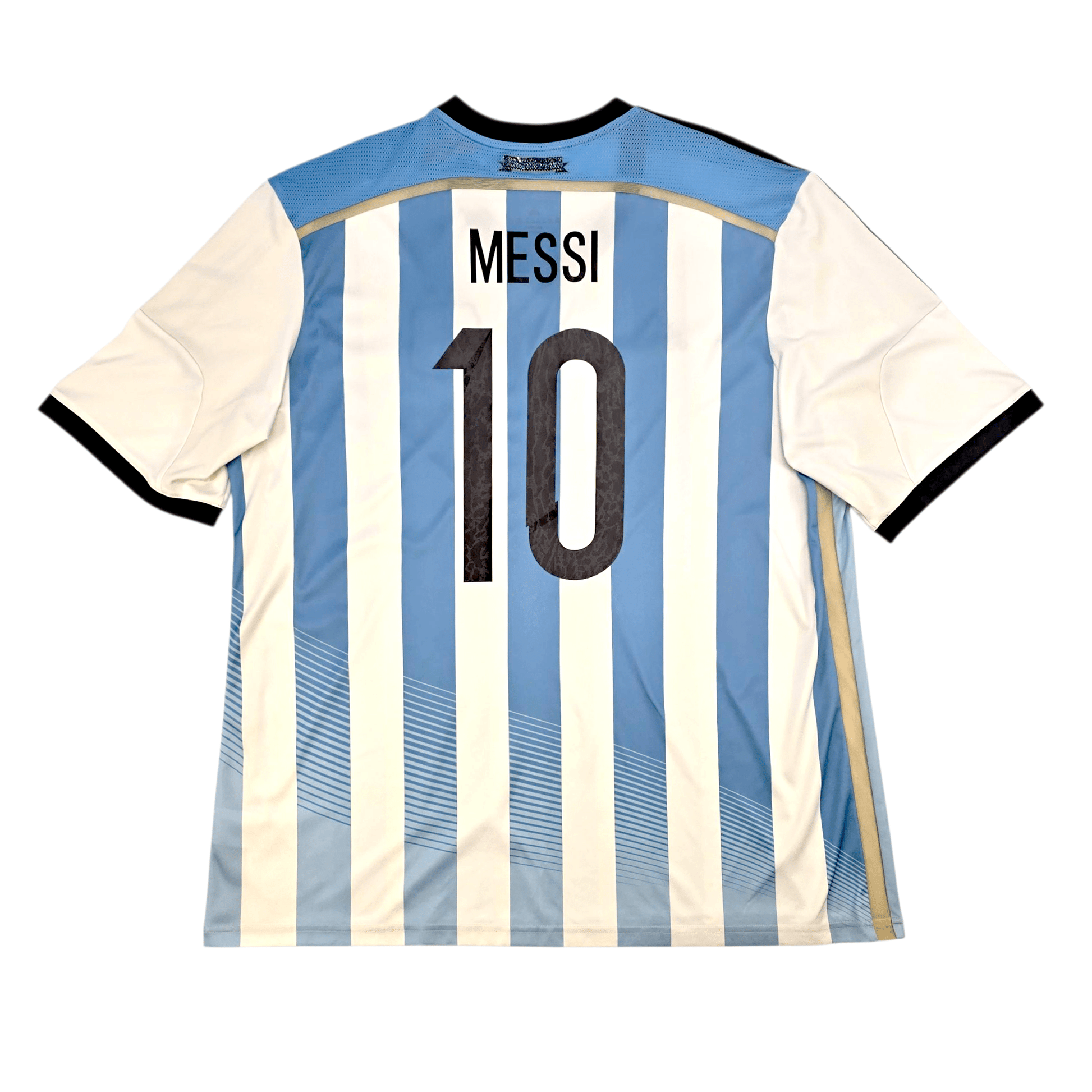 Soccer jersey with 'Messi' and number '10' on a white background