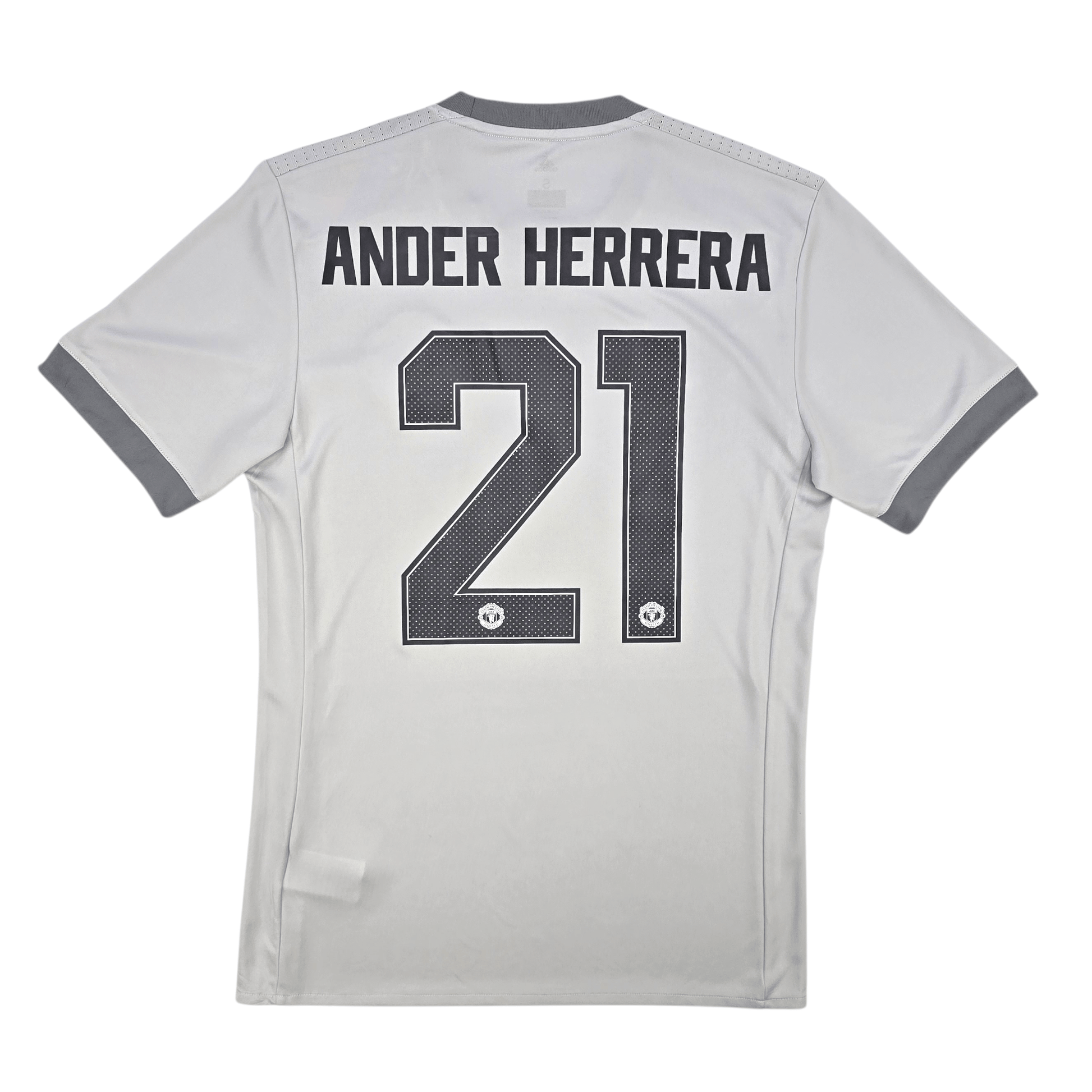 Gray 2017/18 Manchester United Third Football jersey with 'Ander Herrera' and number '21' on a white background