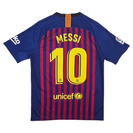 Soccer jersey with 'Messi 10' on a blue and red striped background