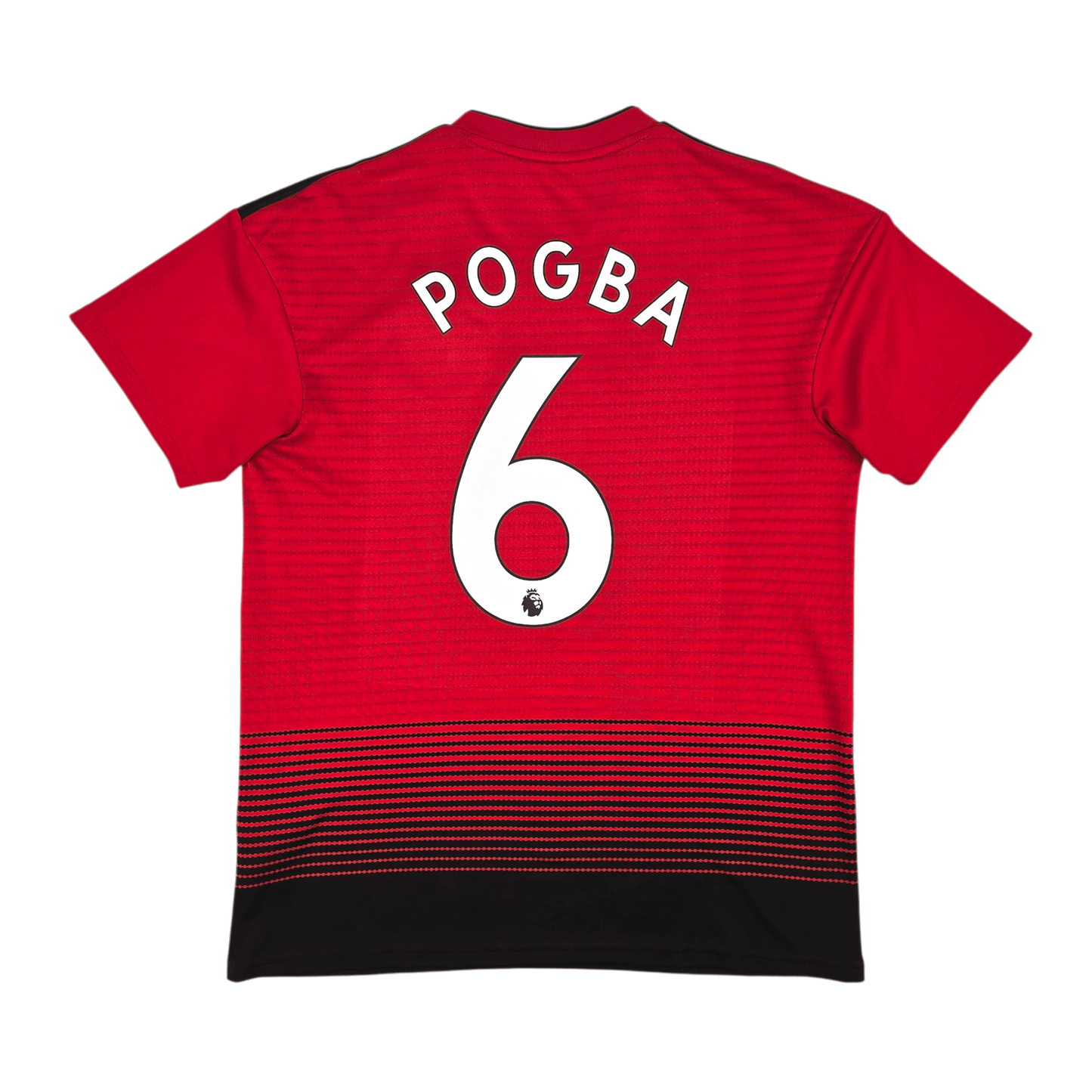 Red 2018/19 Manchester United Home jersey with 'POGBA' and number '6' on a white background