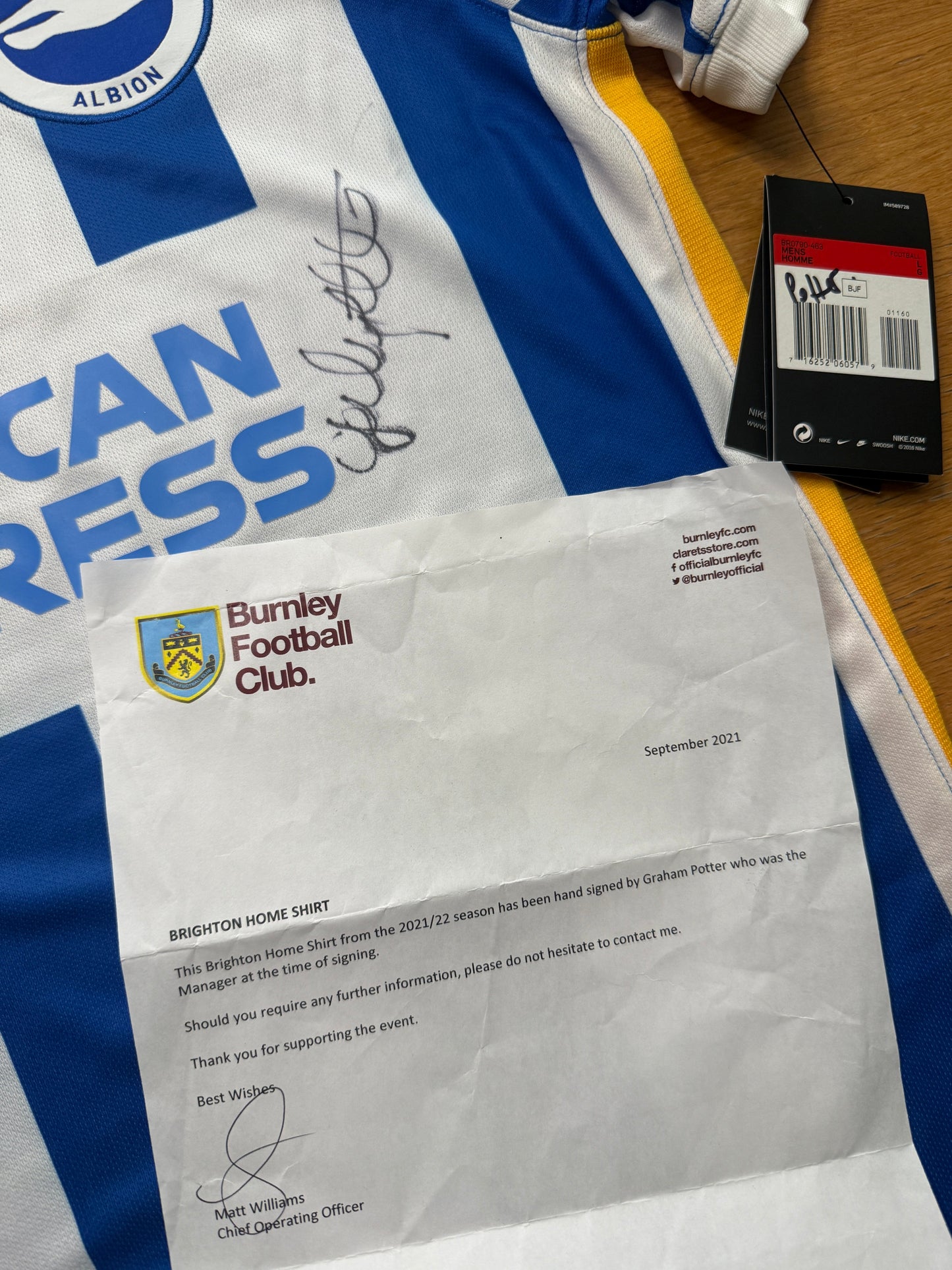 Brighton and Hove Albion 2021/22 Home BNWT Signed (Graham Potter) (L)
