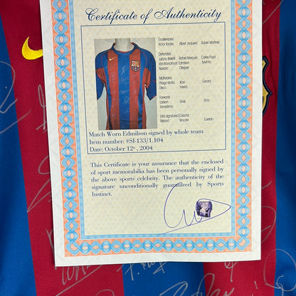 Barcelona 2004/2005 Match Worn Home Shirt - Edmilson - Squad & Eusebio  Signed - COA