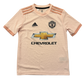 Pink Manchester United 2018/2019 youth Away jersey with Adidas, Manchester United, and Chevrolet logos on a white background
