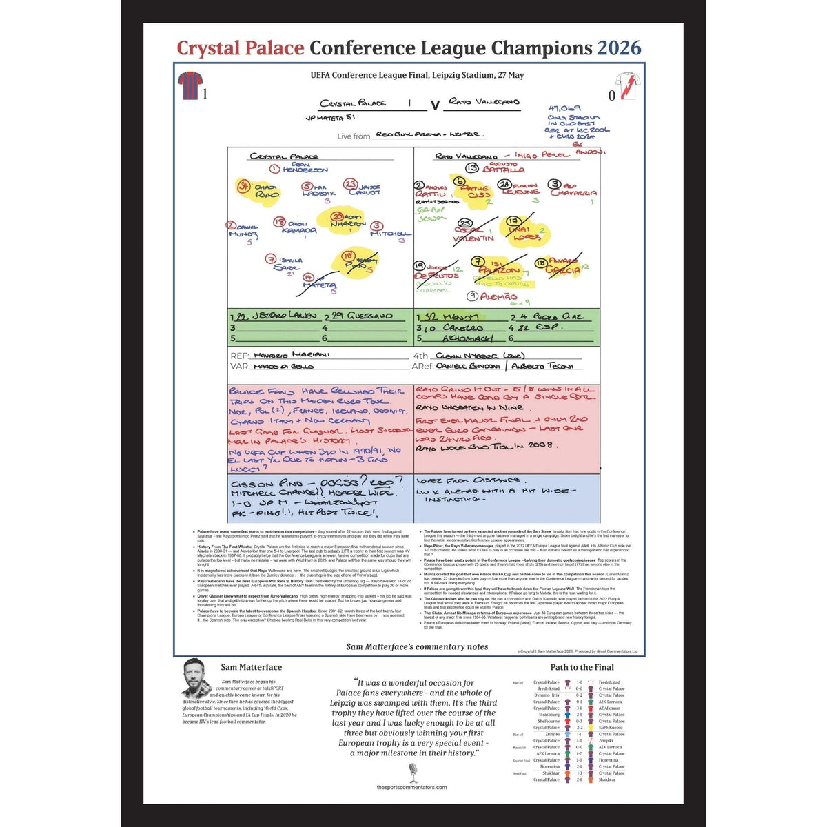 FOOTBALL Crystal Palace v Rayo Vallecano, UEFA Conference League Final, Leipzig Stadium. Sam Matterface. 27 May, 2026.