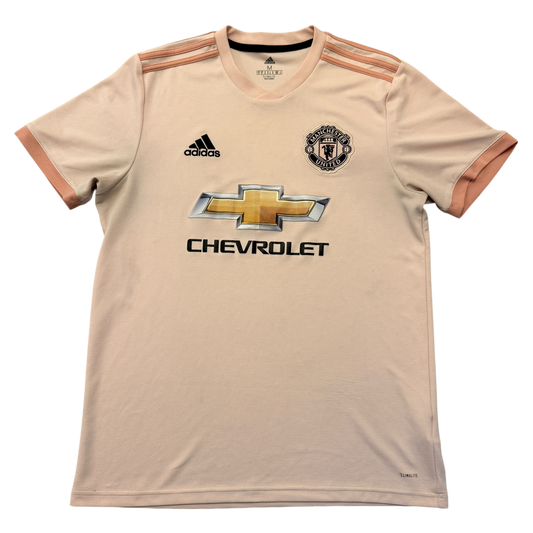 Pink Manchester United 2018/2019 Away Shirt with Adidas and Chevrolet logos on a white background (medium)