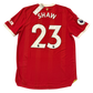Manchester United 2021-2022 Authentic Home jersey with 'SHAW 23' printed on the back, on a white background