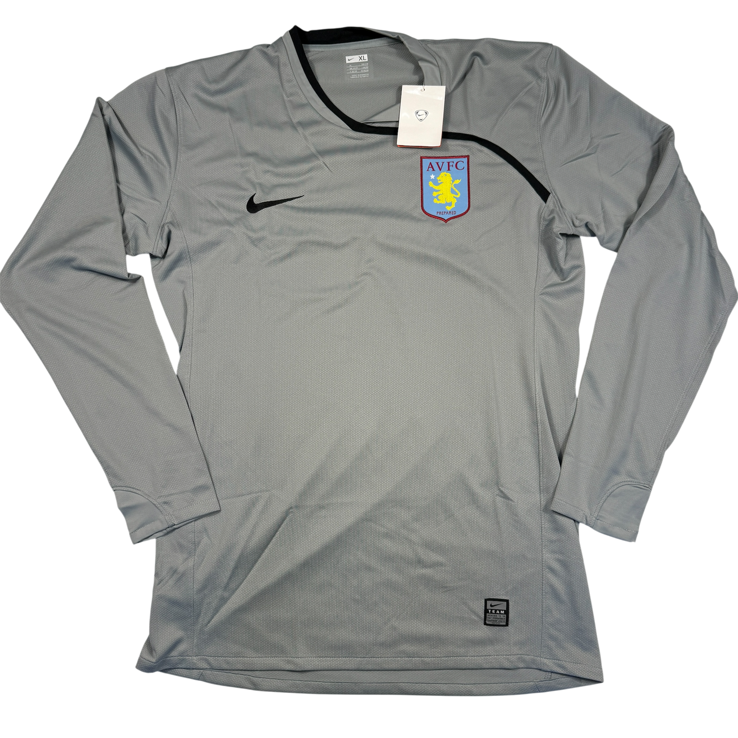 Gray long-sleeve sports jersey with Nike and Aston Villa FC logos on a white background